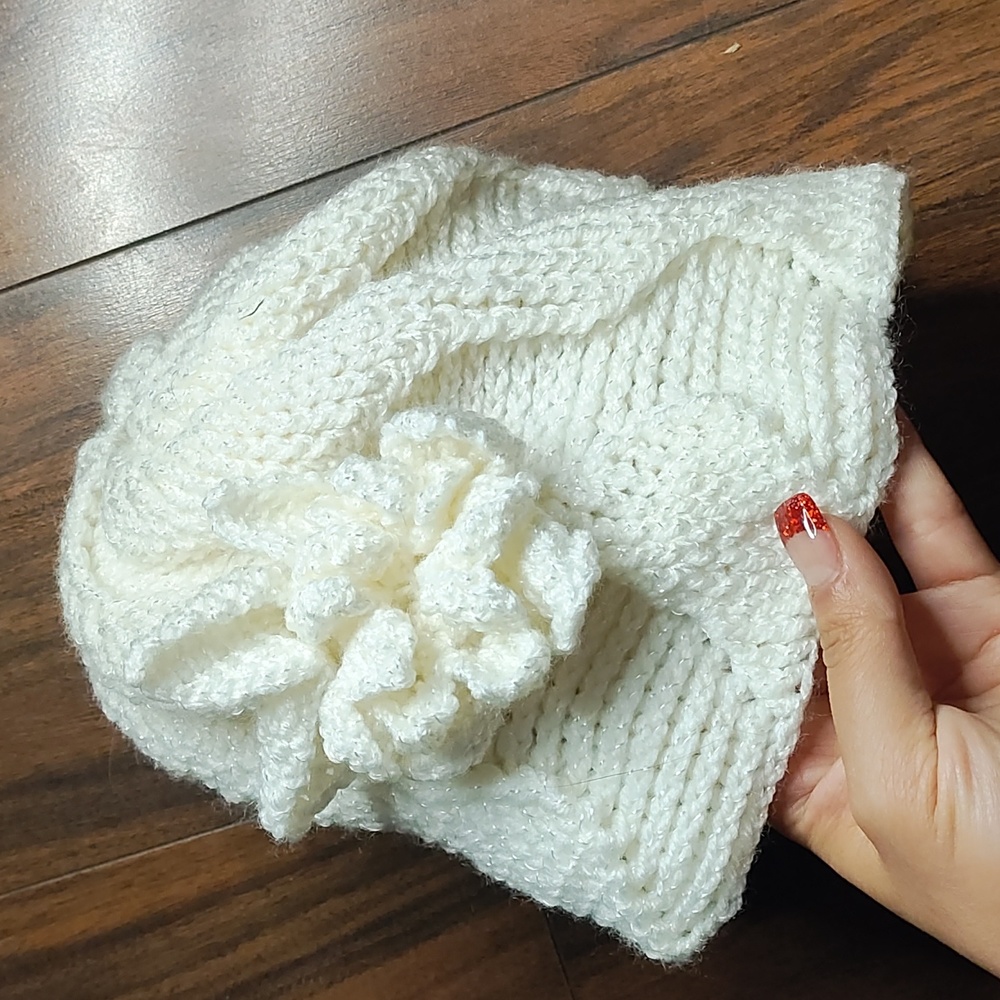 White Knit handmade crochet beanie